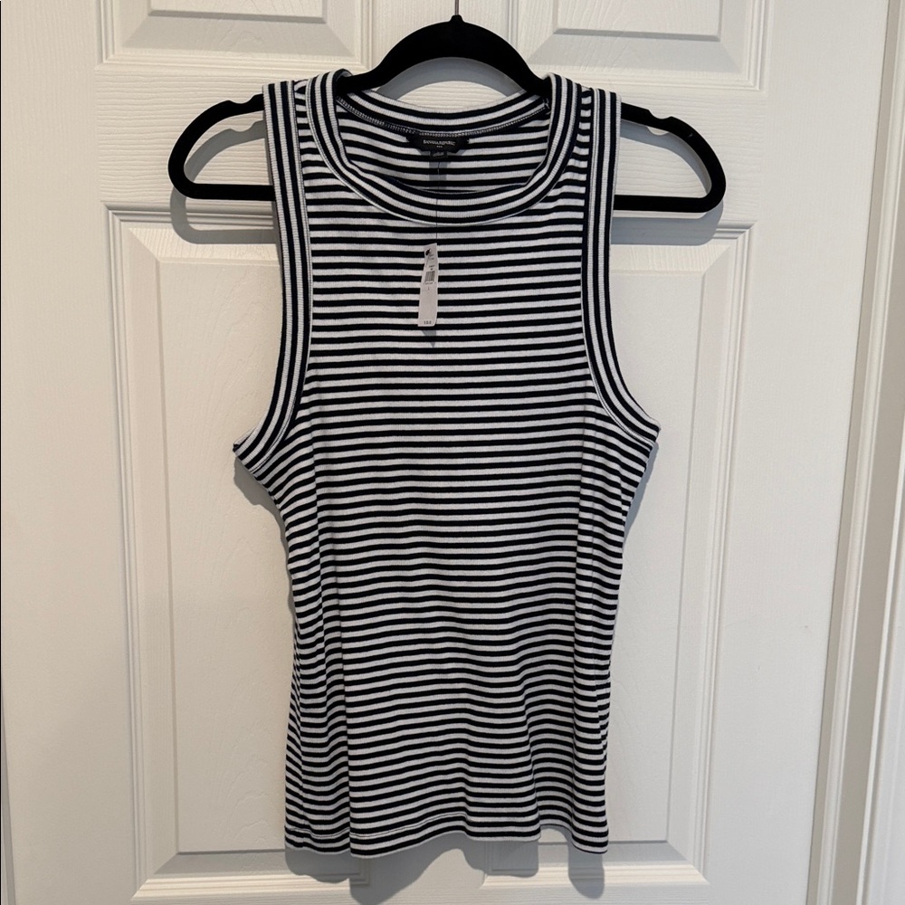 Banana Republic Cotton Tank Top — Navy Blue & White Striped, Large